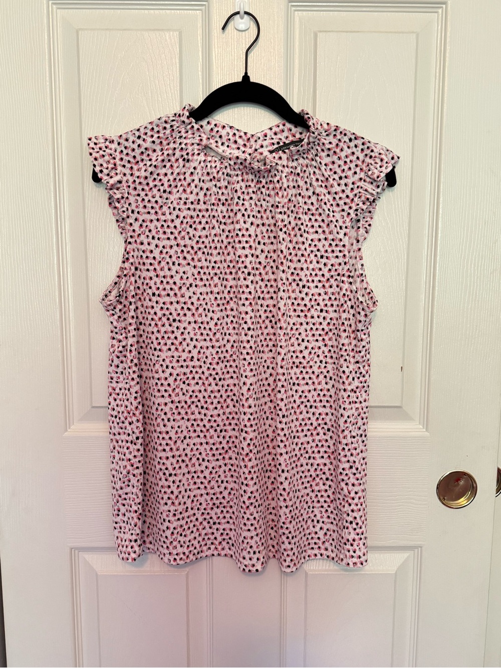 Pink Floral Sleeveless Ruffle Neck Blouse